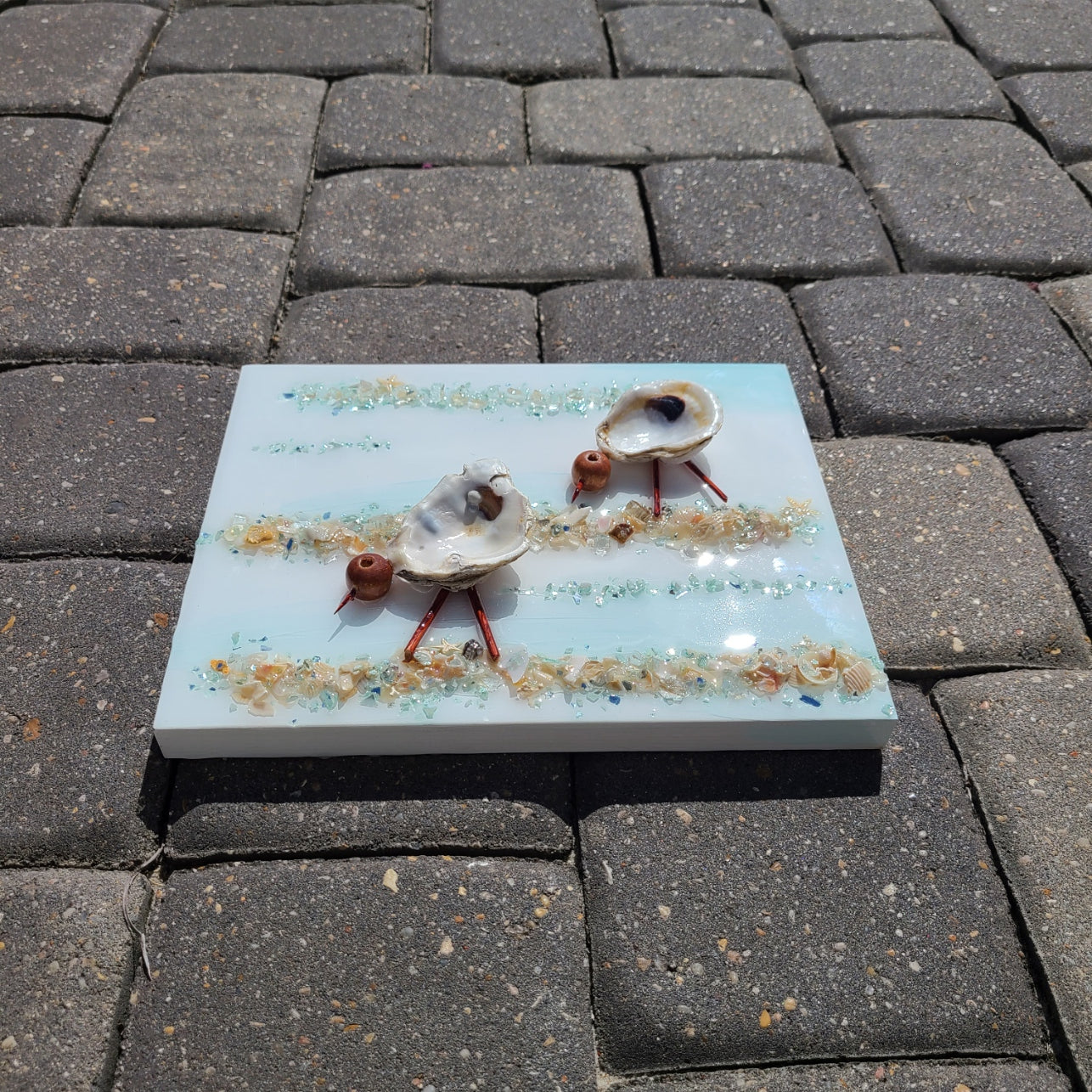 Shorebirds 3-D Oyster Shell and Mixed Media Wall Art