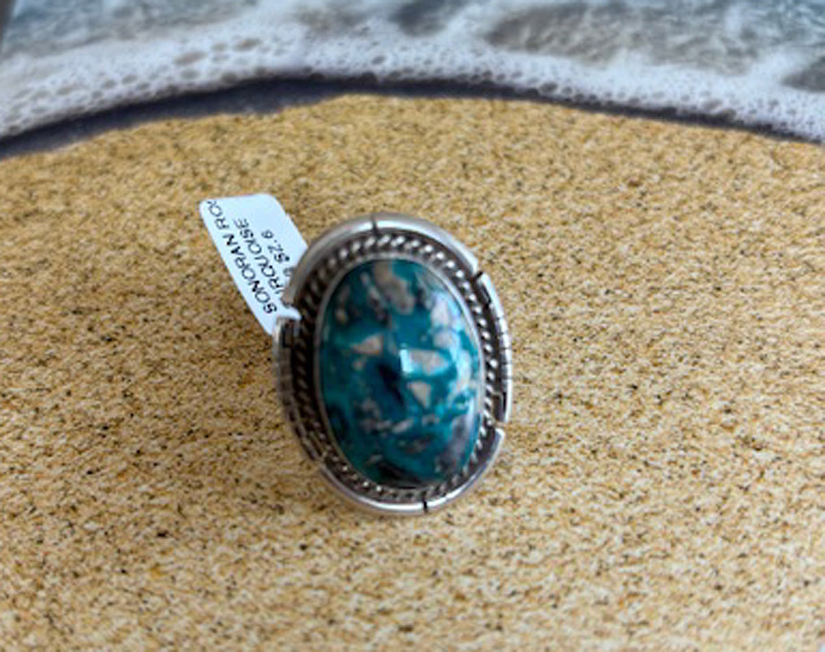 Sonoran Rose Turquoise Ring, Navajo Dave Skeets, Sterling, Size 6