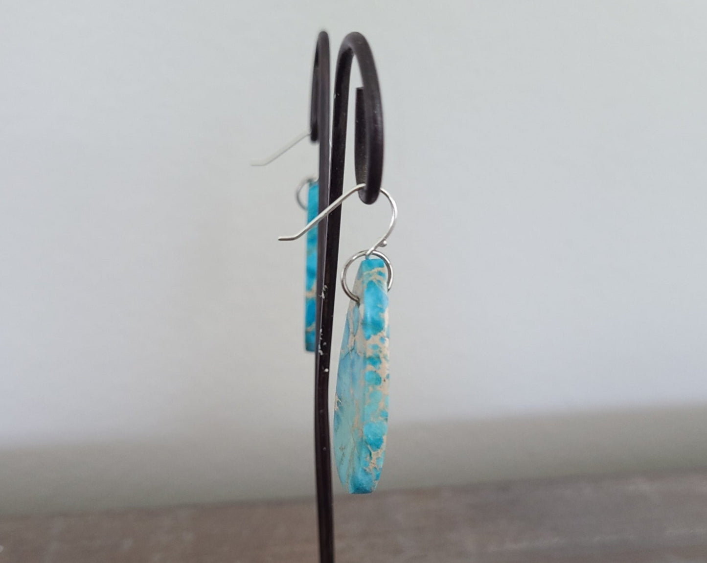 Teardrop Shaped Turquoise Slab Dangle Earrings, Sterling
