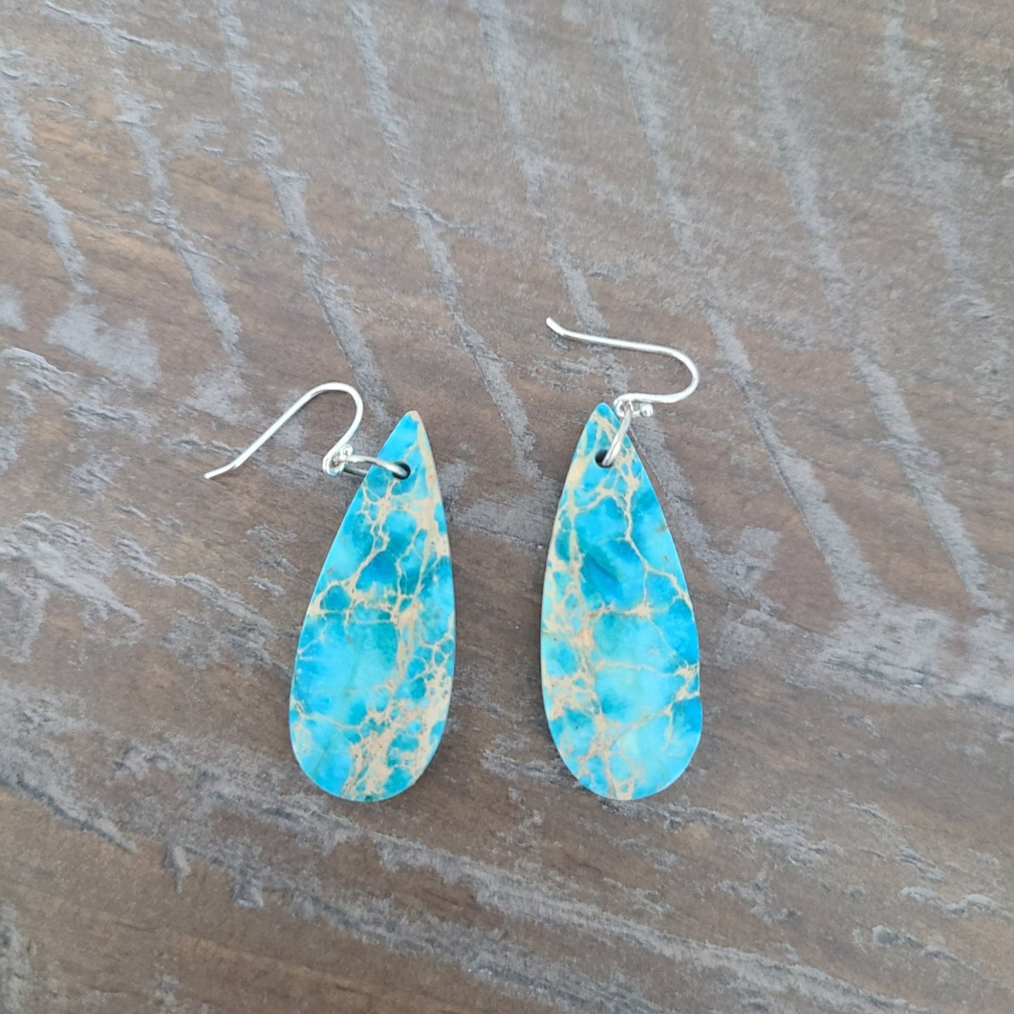 Teardrop Shaped Turquoise Slab Dangle Earrings, Sterling