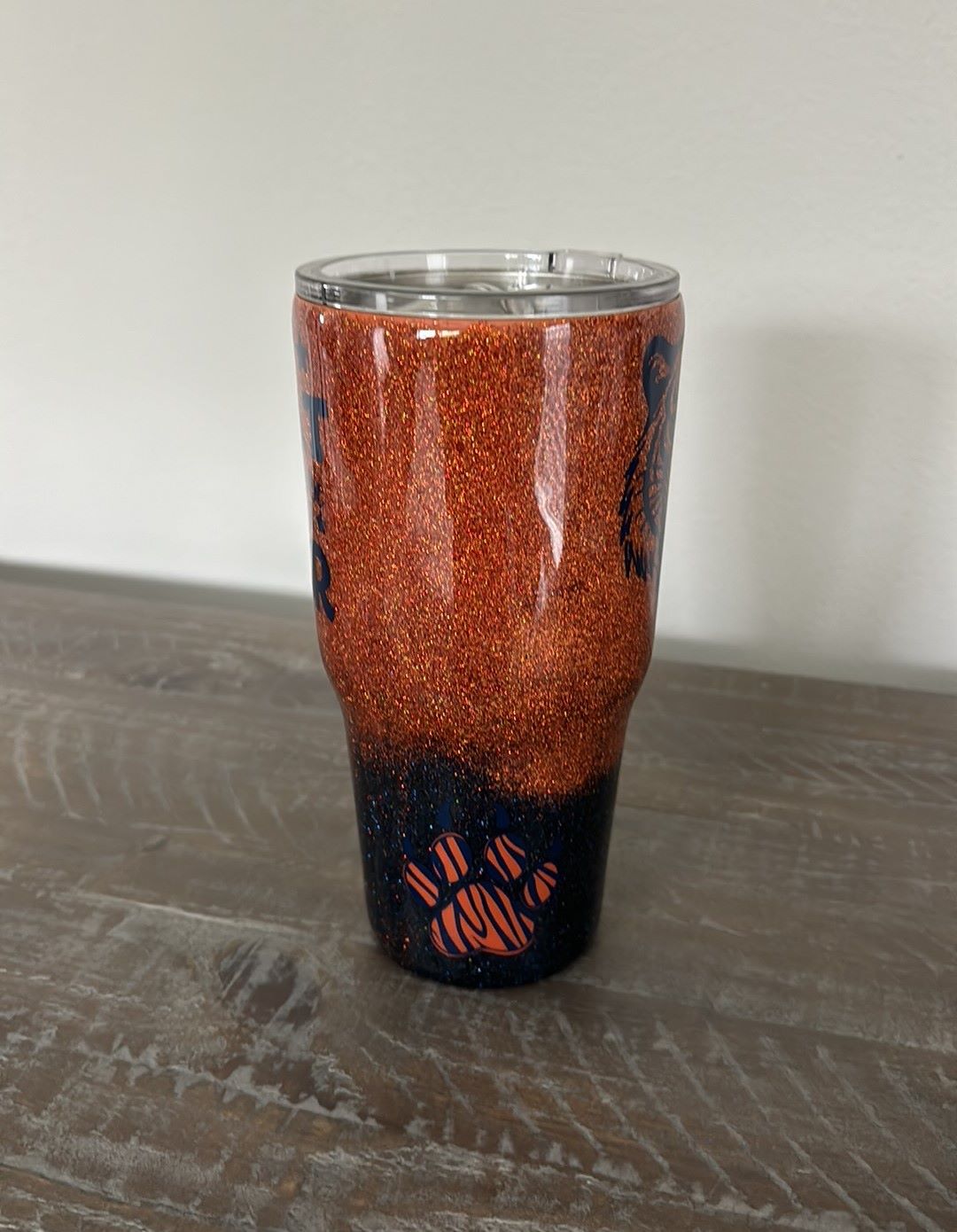 Tigers 30 oz. Stainless Steel Cup/Tumbler, Orange and Blue, Lid, Straw, Gift box