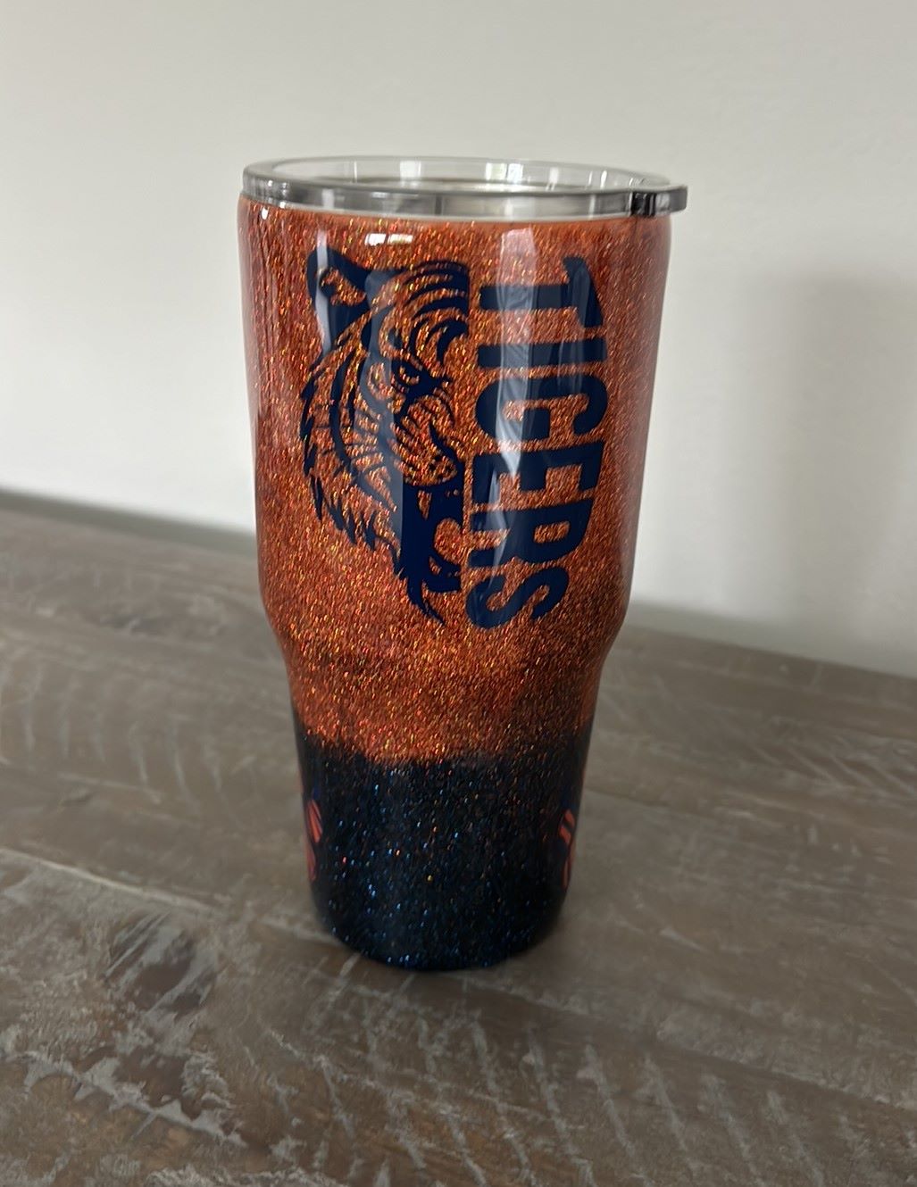 Tigers 30 oz. Stainless Steel Cup/Tumbler, Orange and Blue, Lid, Straw, Gift box