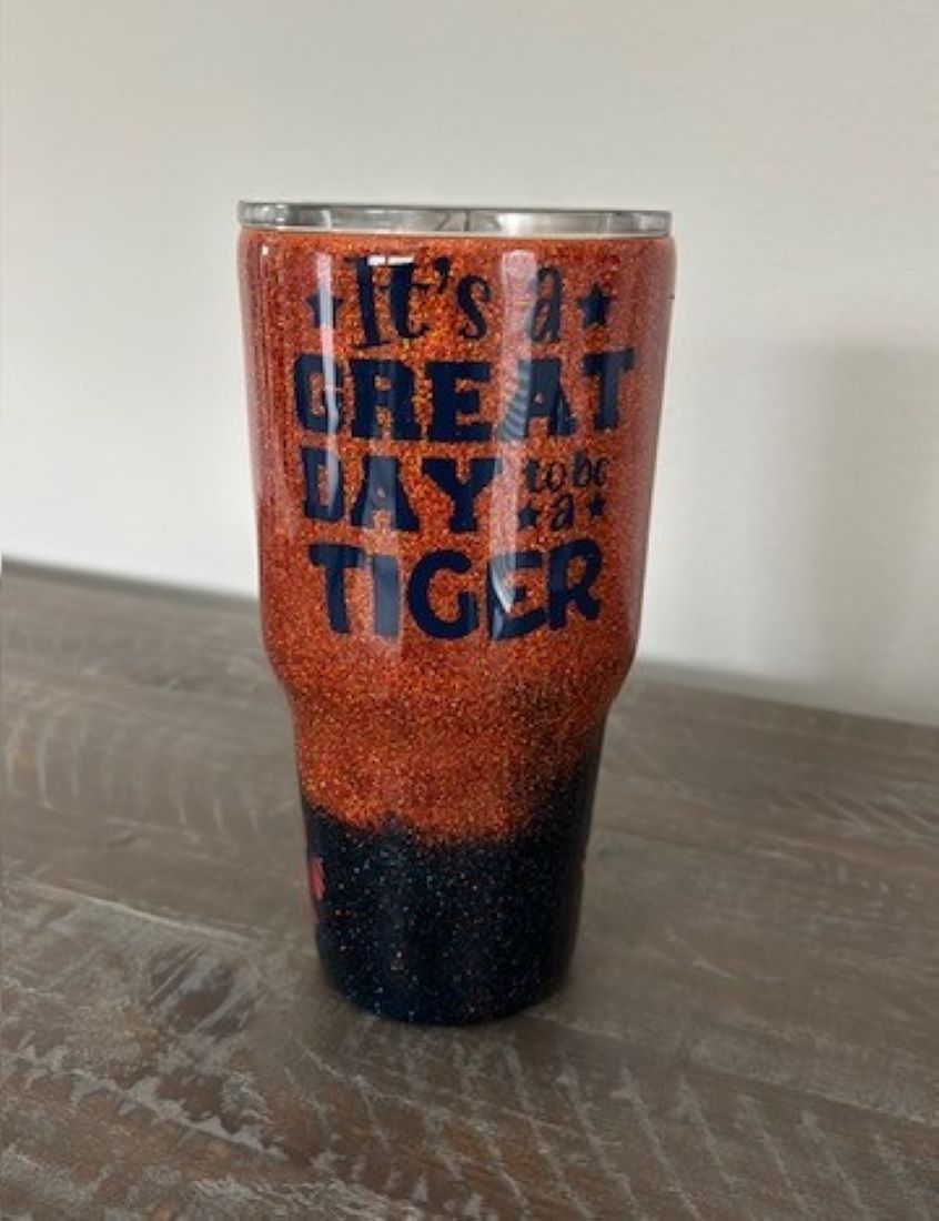 Tigers 30 oz. Stainless Steel Cup/Tumbler, Orange and Blue, Lid, Straw, Gift box