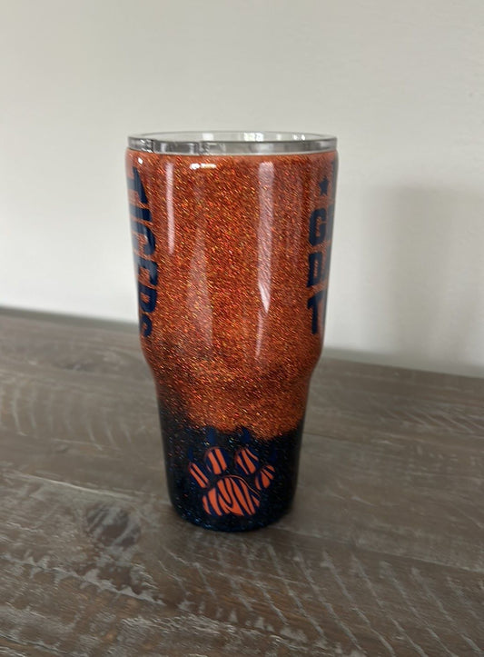 Tigers 30 oz. Stainless Steel Cup/Tumbler, Orange and Blue, Lid, Straw, Gift box