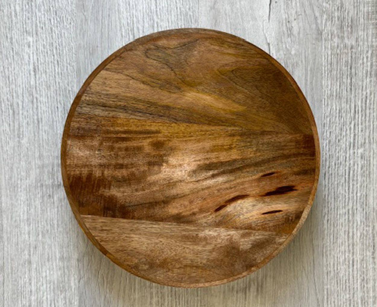 Elegant Round Wood Tray, Soft White and Gold With Floating Gold Resin