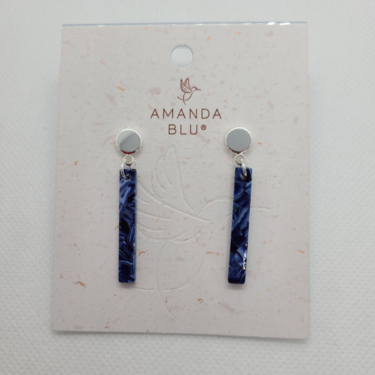 Bar Drop Earrings, Silver Plated, Marine Blue