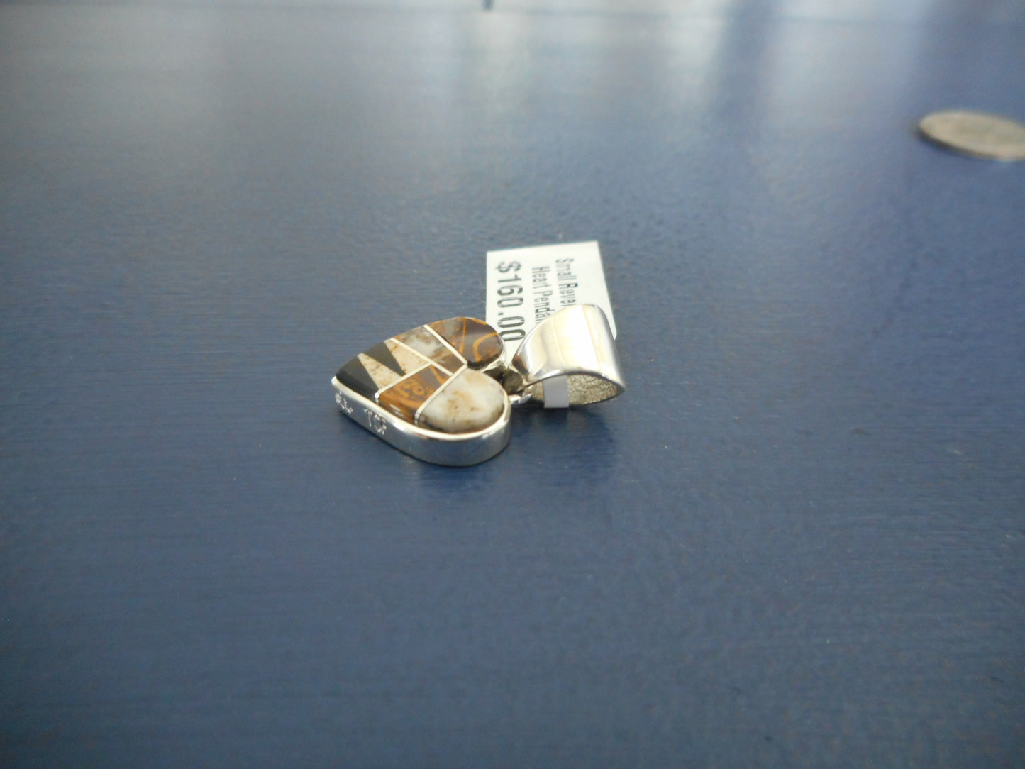 Small Inlay Heart Shaped Pendant, Sterling Silver