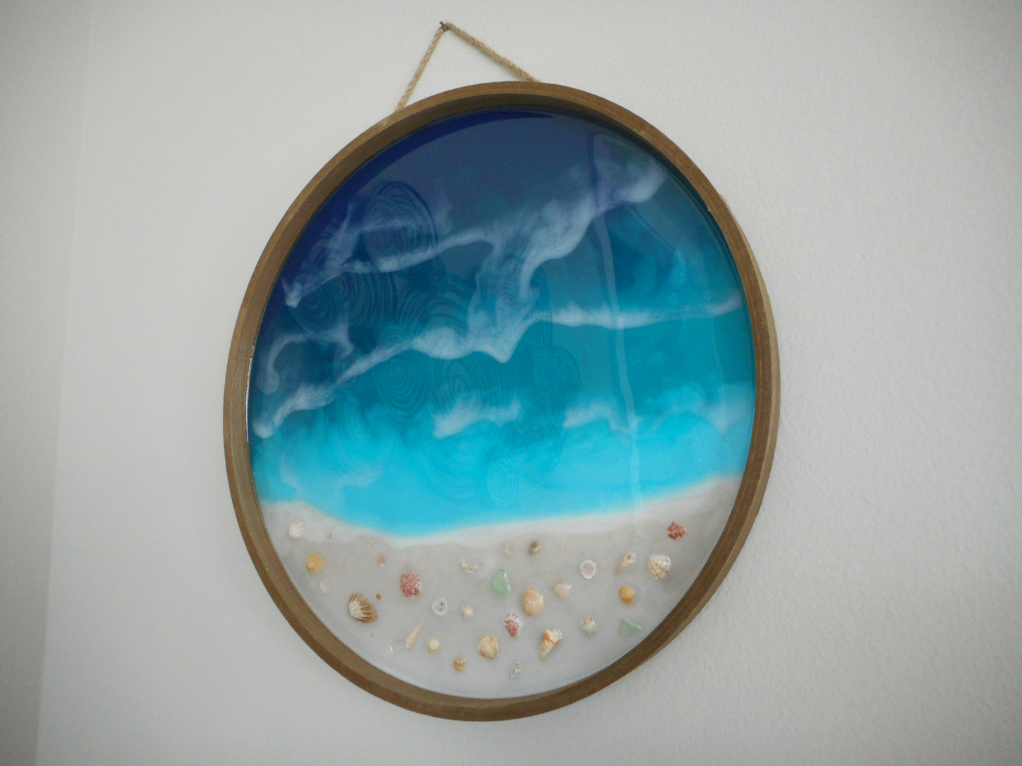 Shadowbox Ocean Scene, Jute Hanger, Sand, Shells, Glass