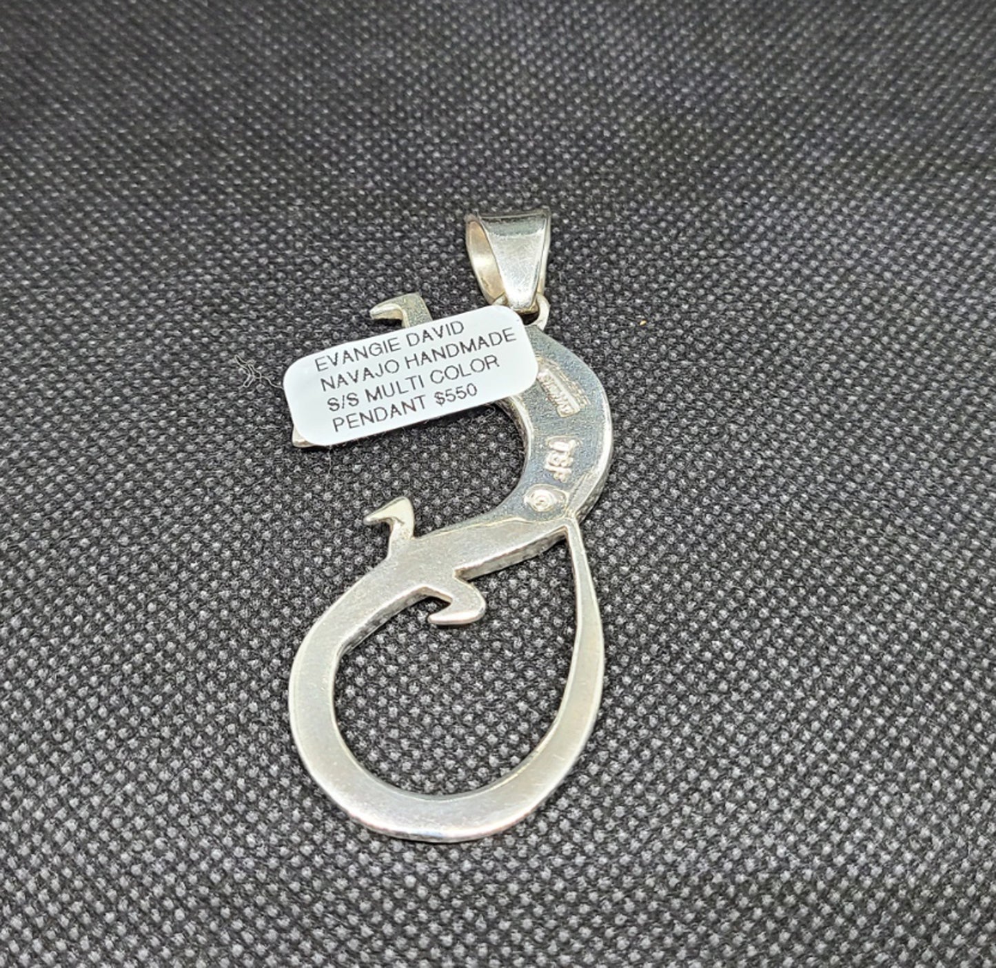 Large Lizard Sterling Silver Pendant, Inlay, White Buffalo, Onyx