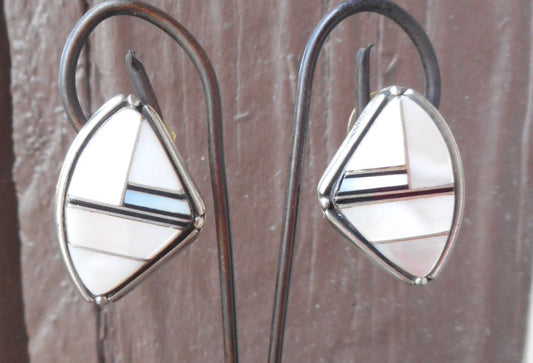 Pink Mussel Shell and Mother of Pearl Stud Earrings, Native American