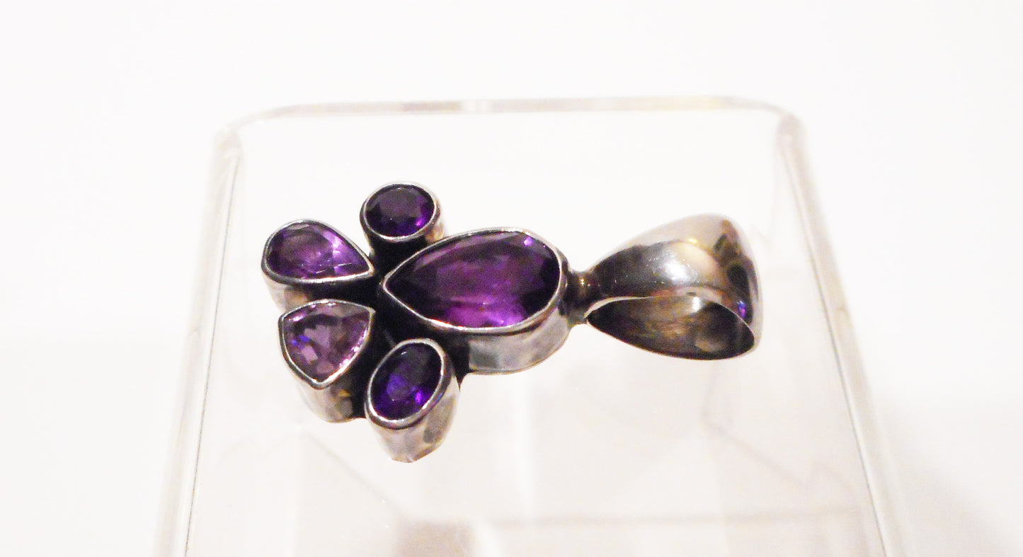Amethyst 5 Stone Pendant, Paw Print Design, Sterling Silver