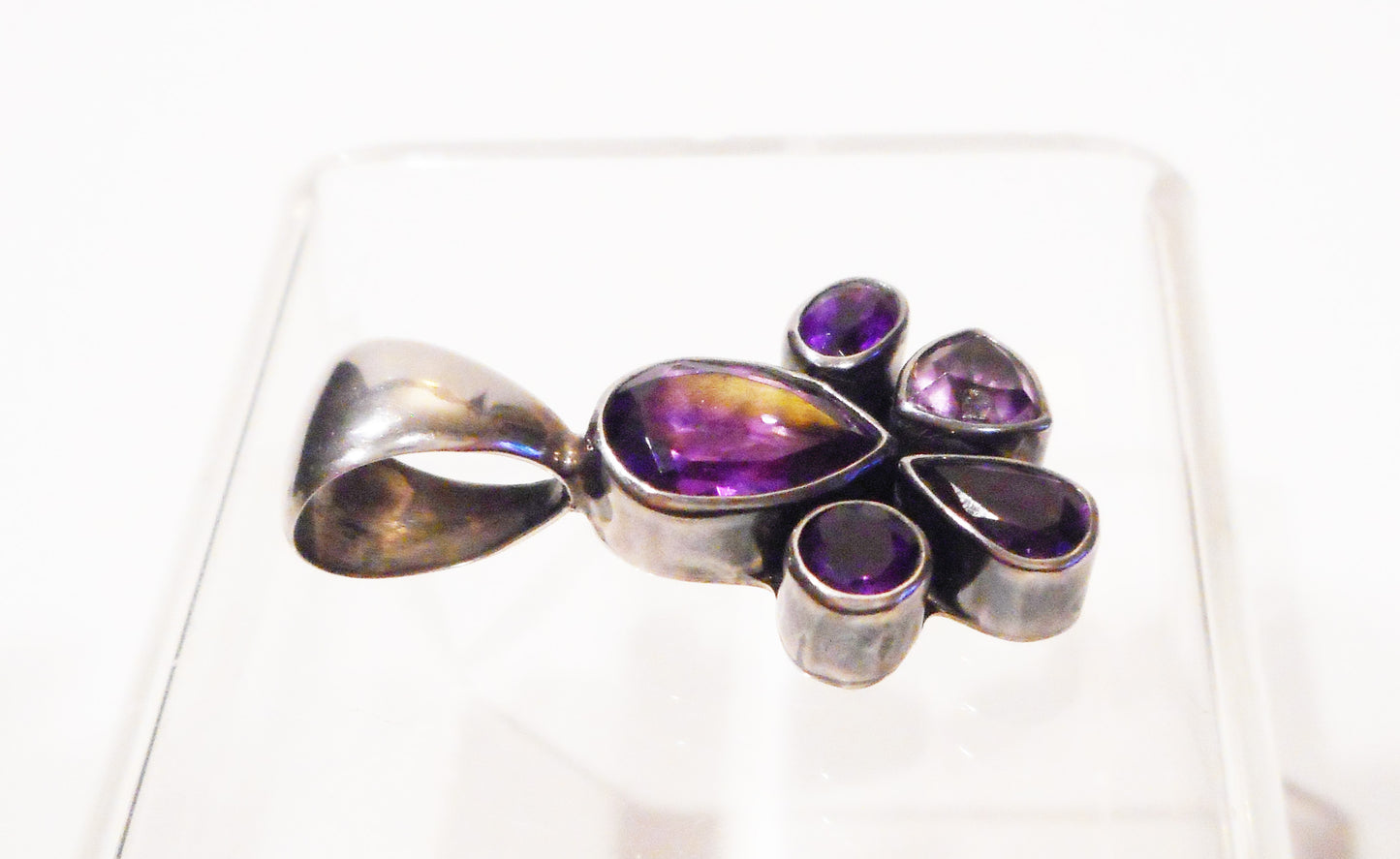 Amethyst 5 Stone Pendant, Paw Print Design, Sterling Silver