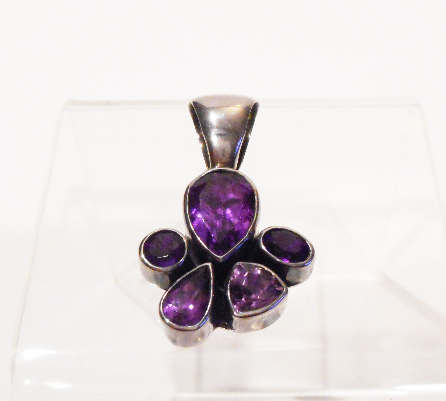 Amethyst 5 Stone Pendant, Paw Print Design, Sterling Silver