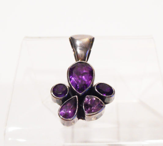 Amethyst 5 Stone Pendant, Paw Print Design, Sterling Silver