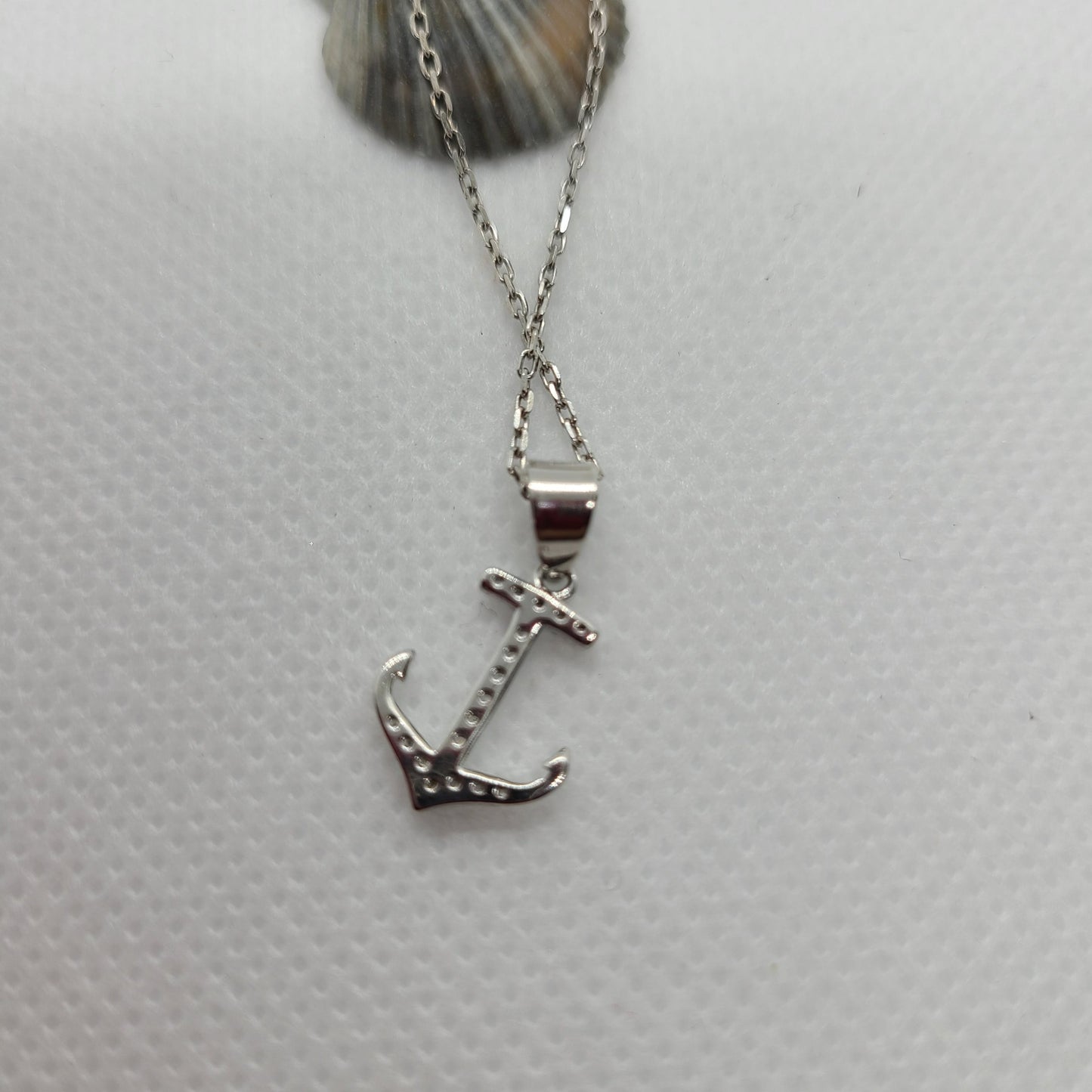 Sterling Silver Anchor With CZ Necklace