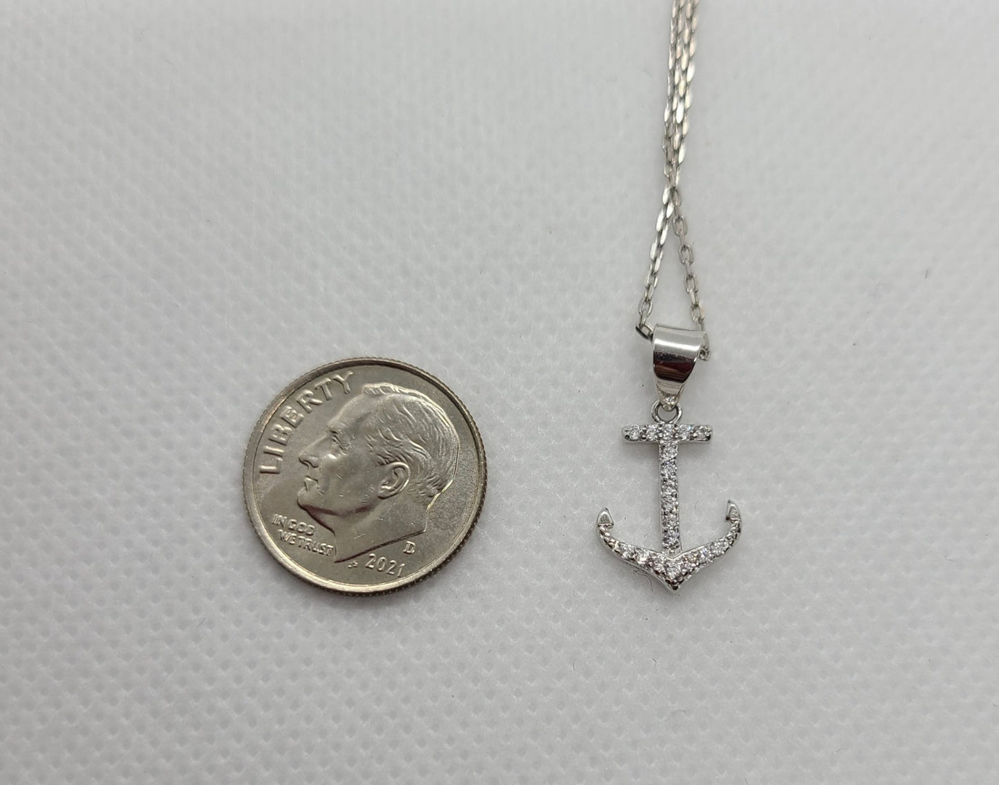 Sterling Silver Anchor With CZ Necklace