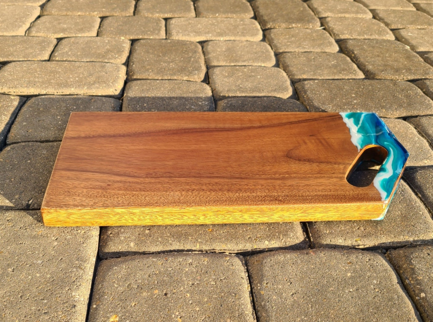 Angled Corner Cutting Board, Resin Ocean Waves