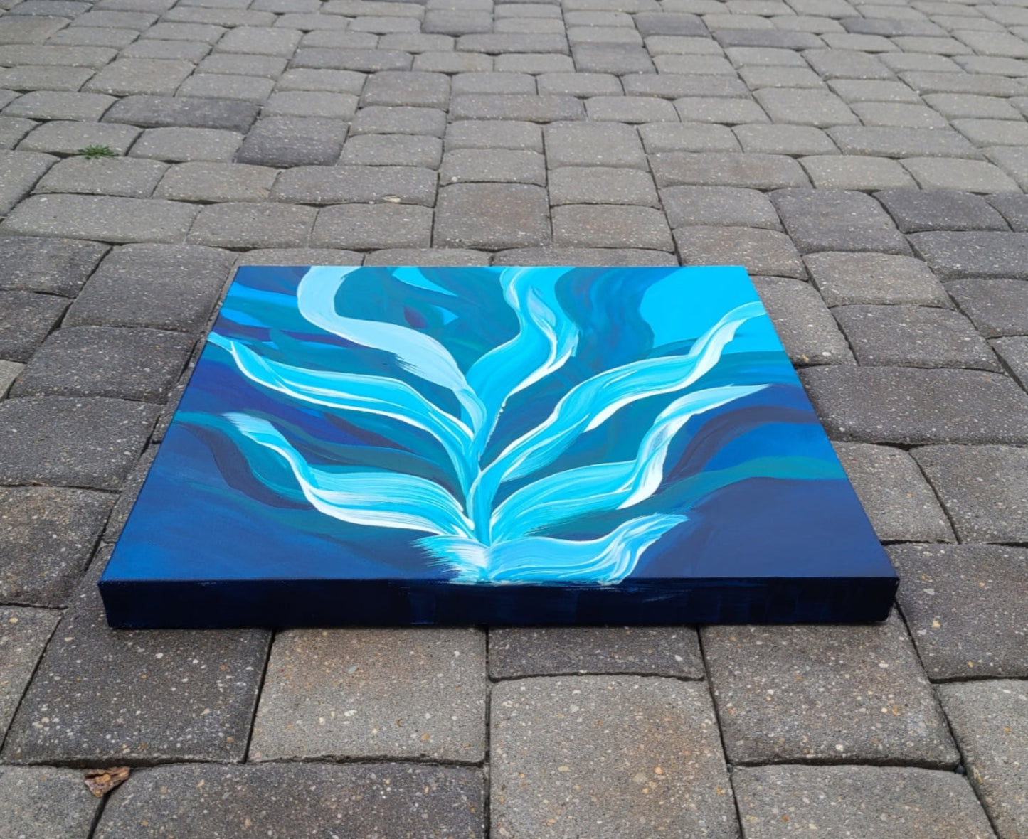 Water Dance, Aquatic Plants Dancing Underwater, Turquoise, Blue and White Original Wall Art
