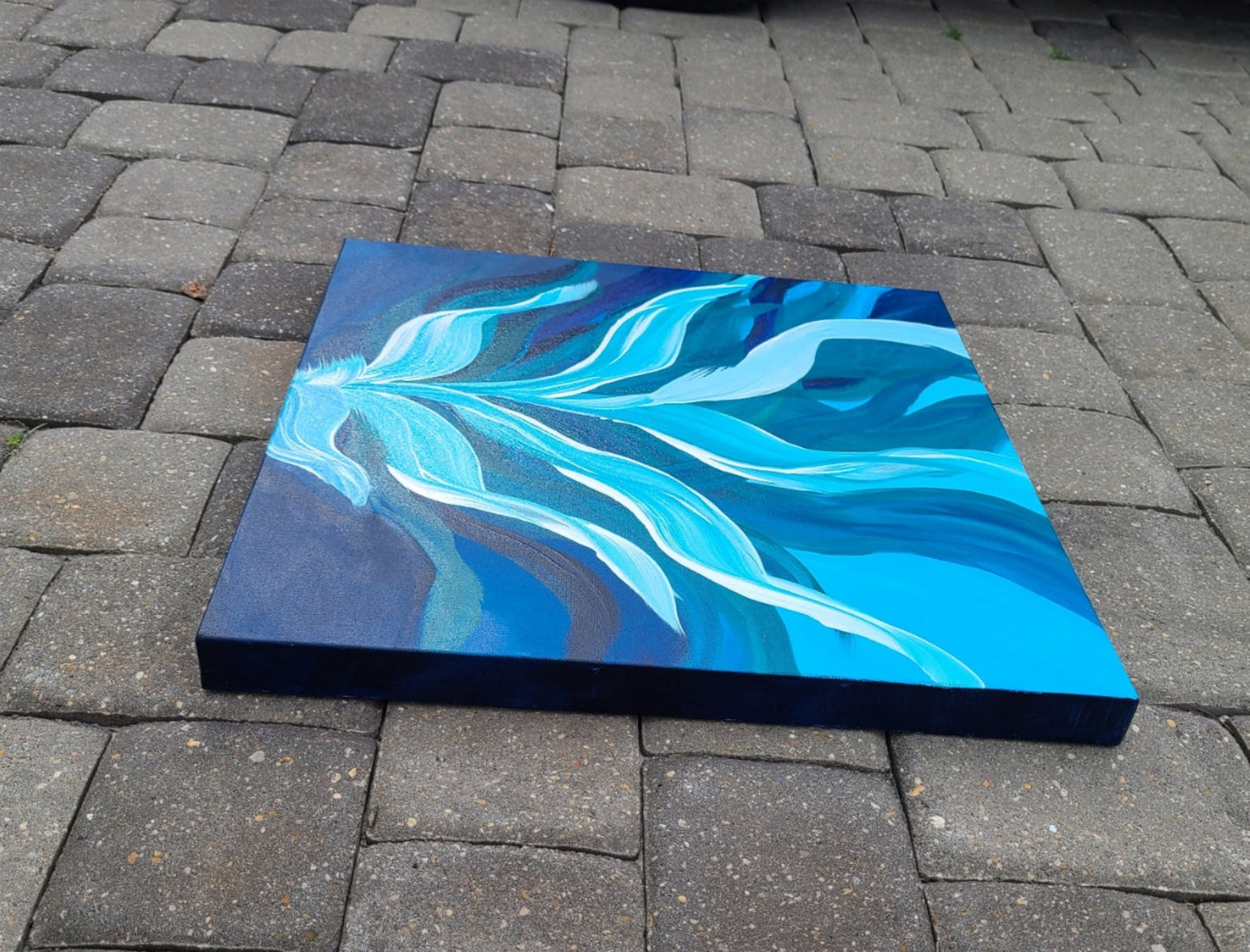 Water Dance, Aquatic Plants Dancing Underwater, Turquoise, Blue and White Original Wall Art