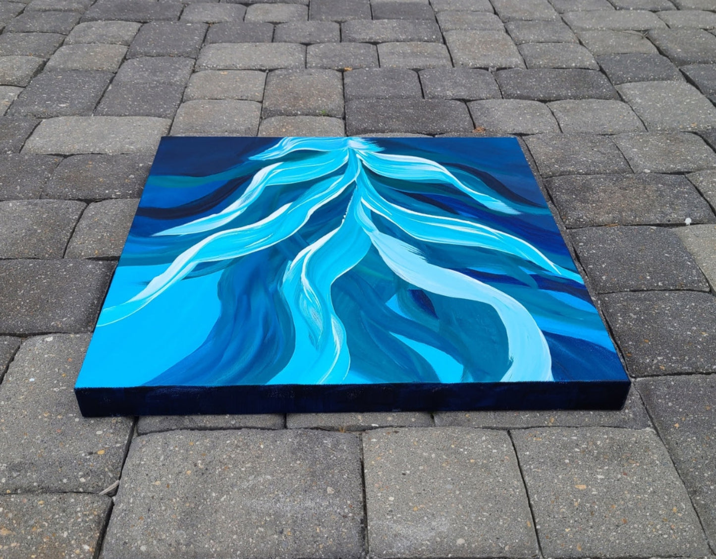 Water Dance, Aquatic Plants Dancing Underwater, Turquoise, Blue and White Original Wall Art