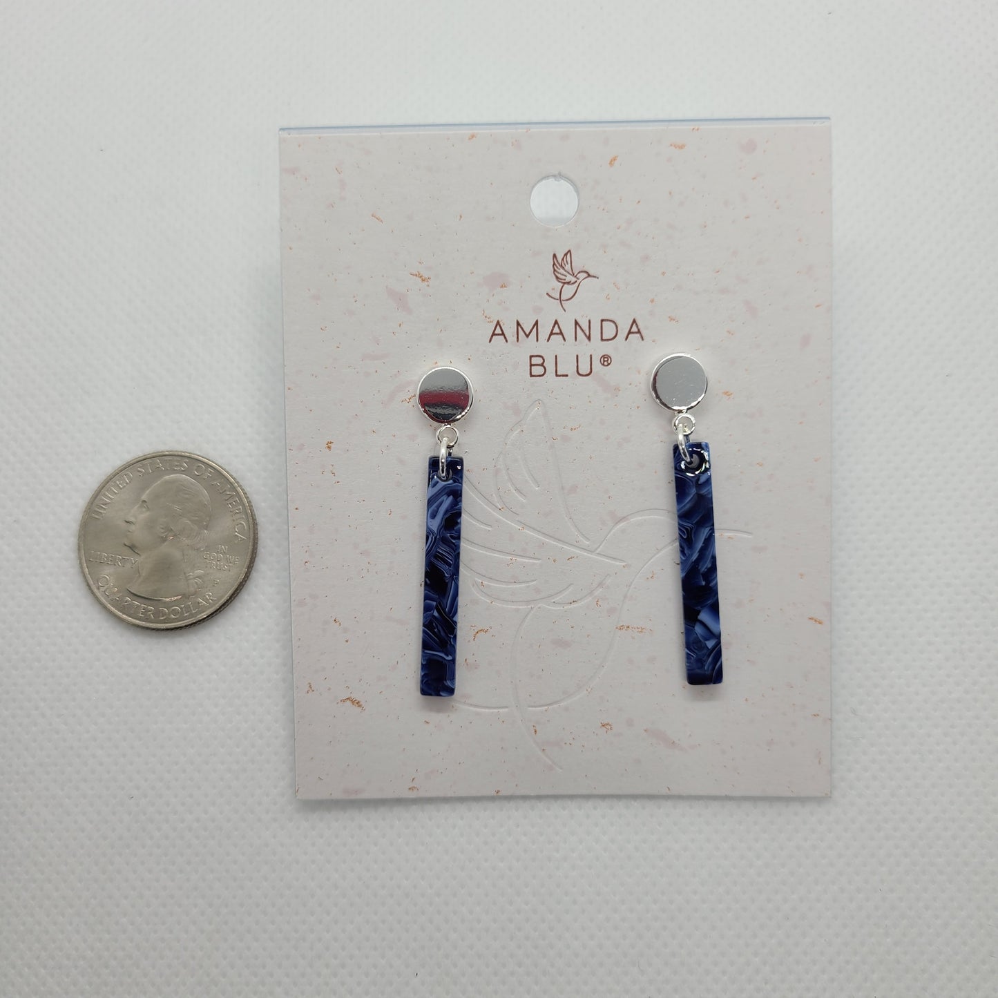 Bar Drop Earrings, Silver Plated, Marine Blue
