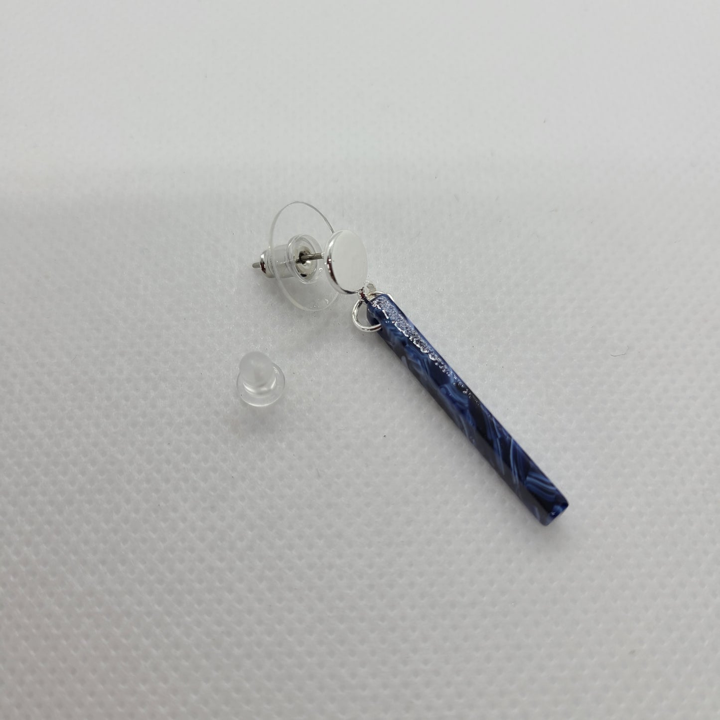 Bar Drop Earrings, Silver Plated, Marine Blue