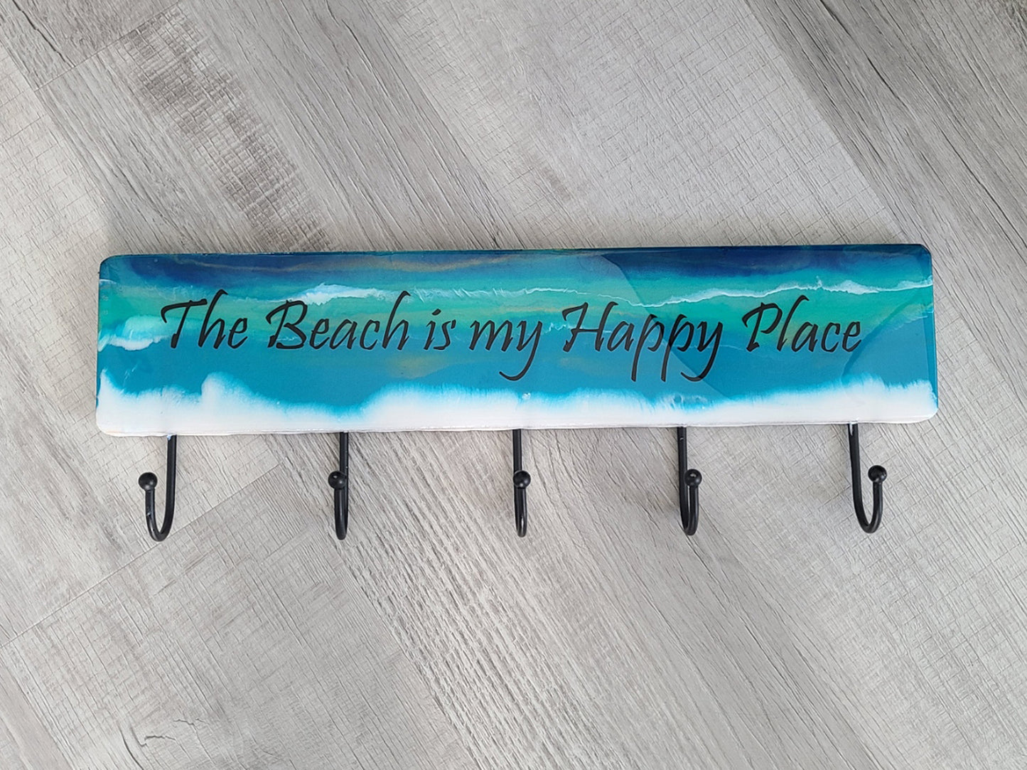 The Beach is my Happy Place Towel Rack, Wood, Resin and Metal