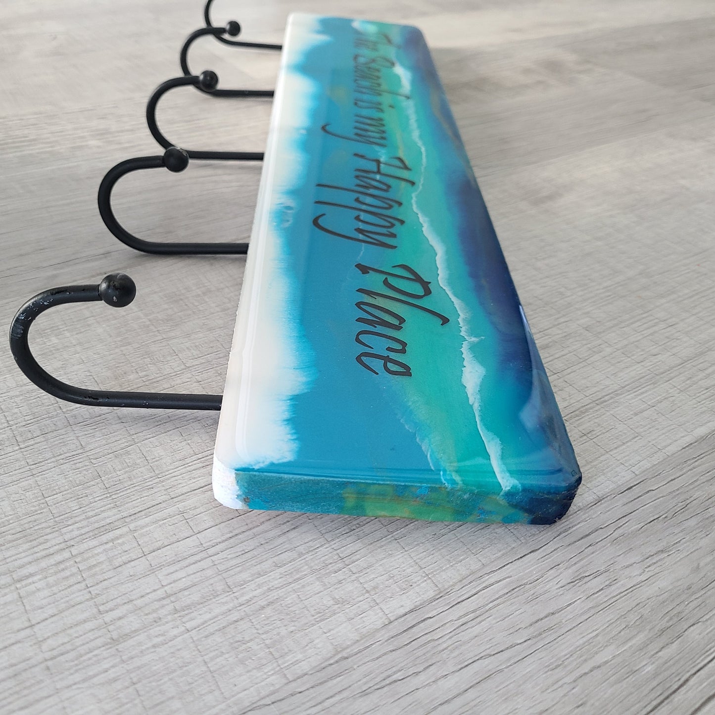 The Beach is my Happy Place Towel Rack, Wood, Resin and Metal