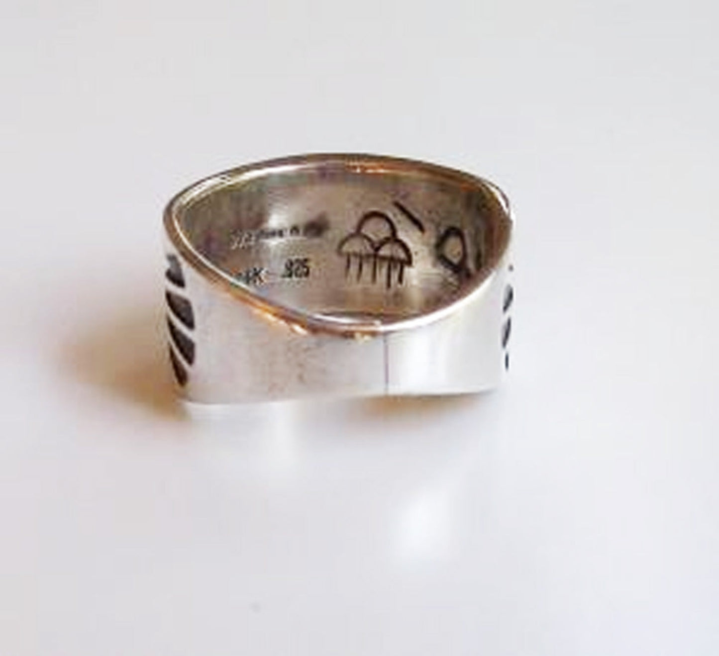 Navajo Storybook Ring, Sterling and 14kt Gold, Bear Symbol