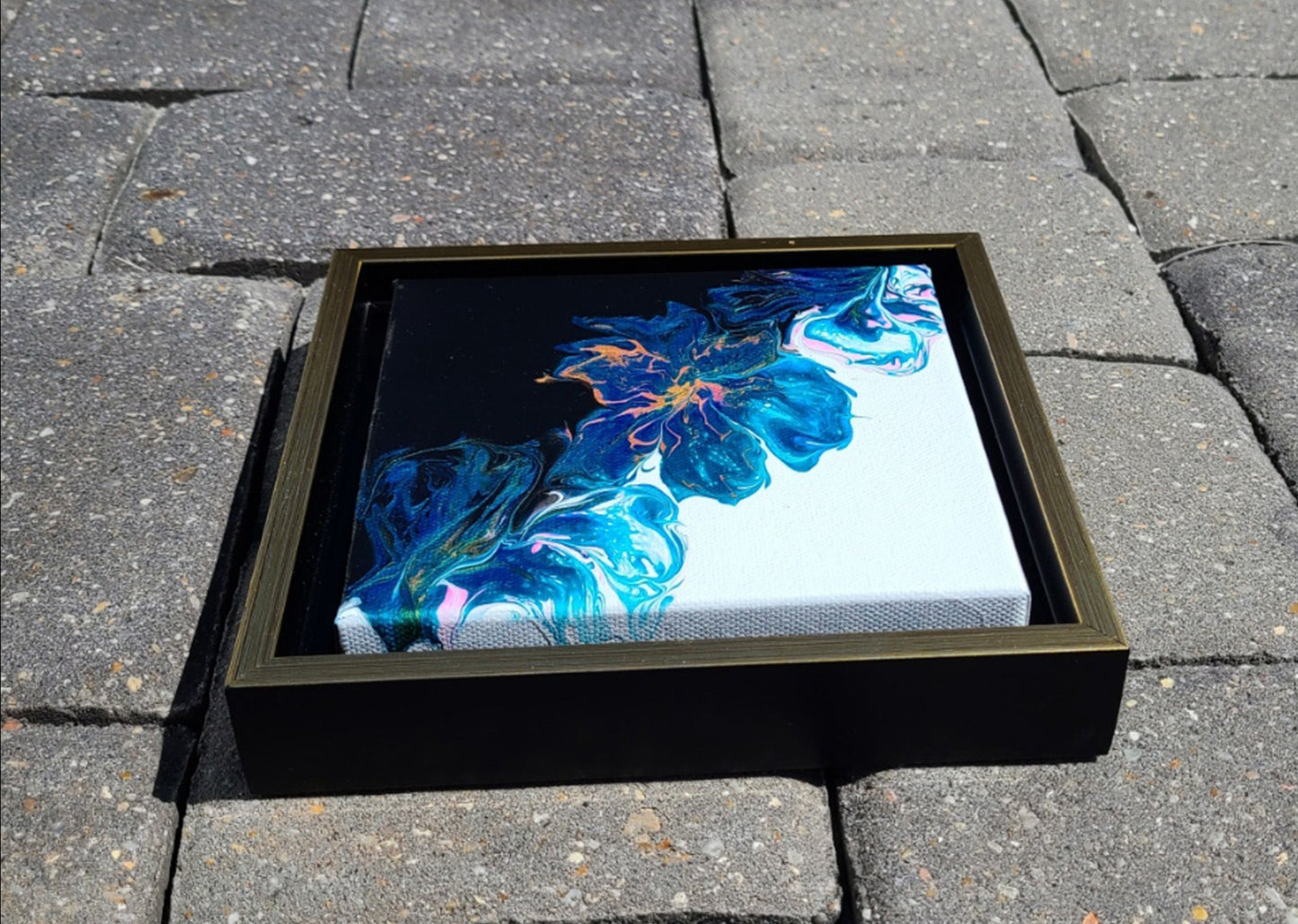 Framed Bi-Color Blooms, Original Acrylic Painting, Floater Frame