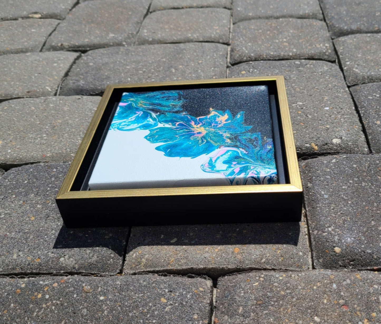 Framed Bi-Color Blooms, Original Acrylic Painting, Floater Frame