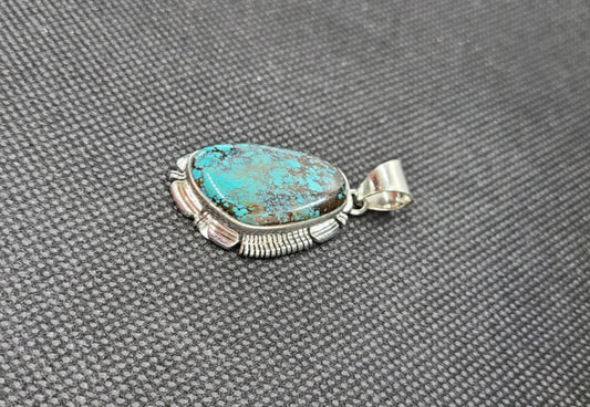 Bisbee Turquoise Pendant, Rare Stone, Navajo Artist, Larry M. Yazzie