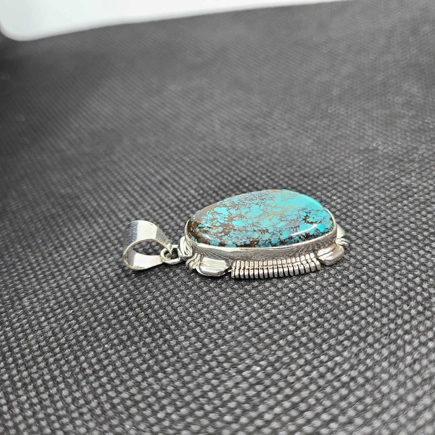 Bisbee Turquoise Pendant, Rare Stone, Navajo Artist, Larry M. Yazzie