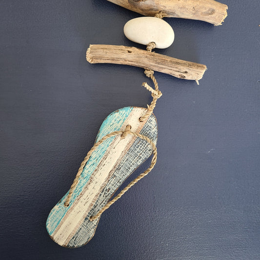 Wood, Stone and Jute Flip Flop Hanging Décor, Blue