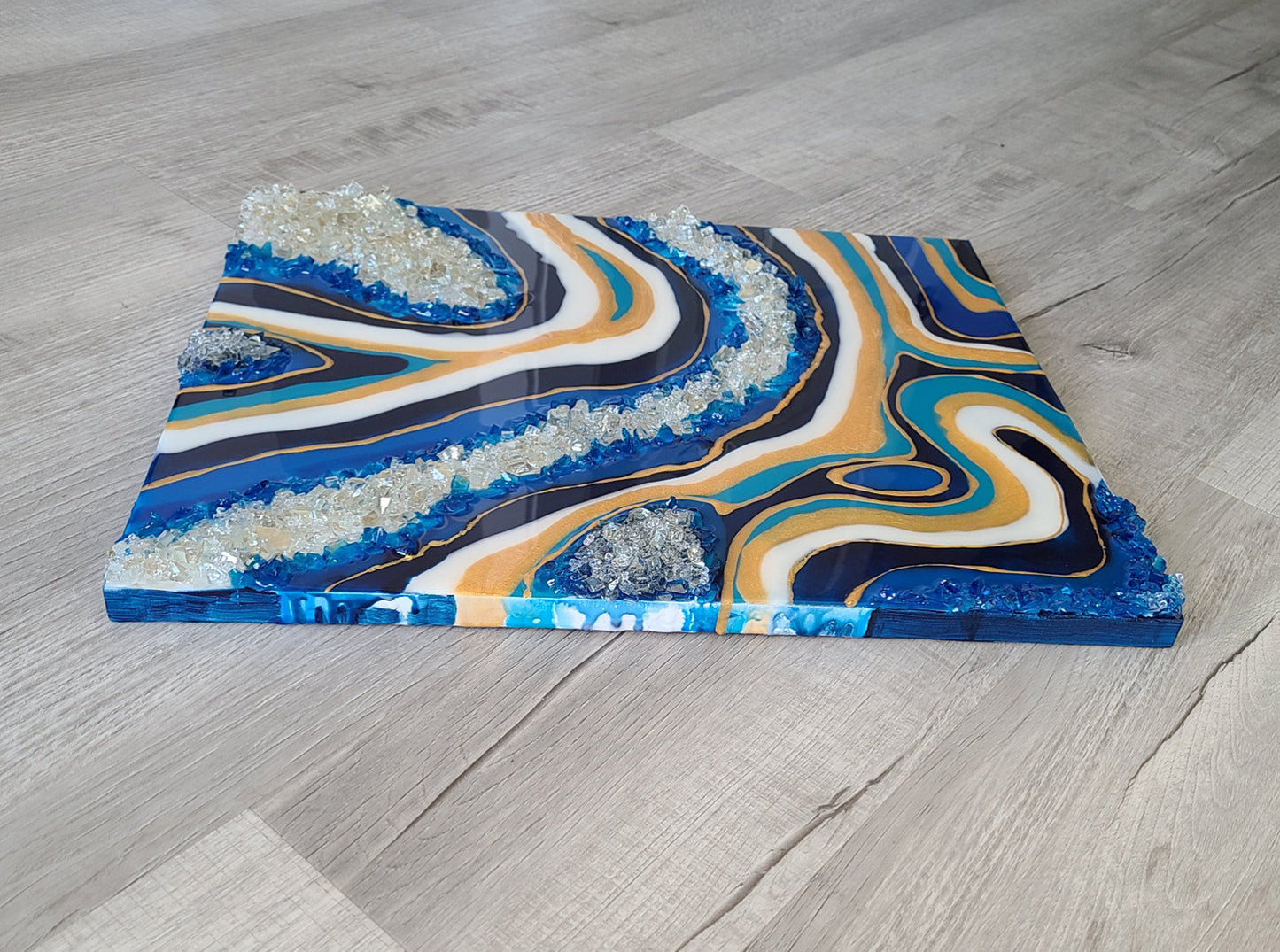 Blue and Gold Resin Geode Wall Art