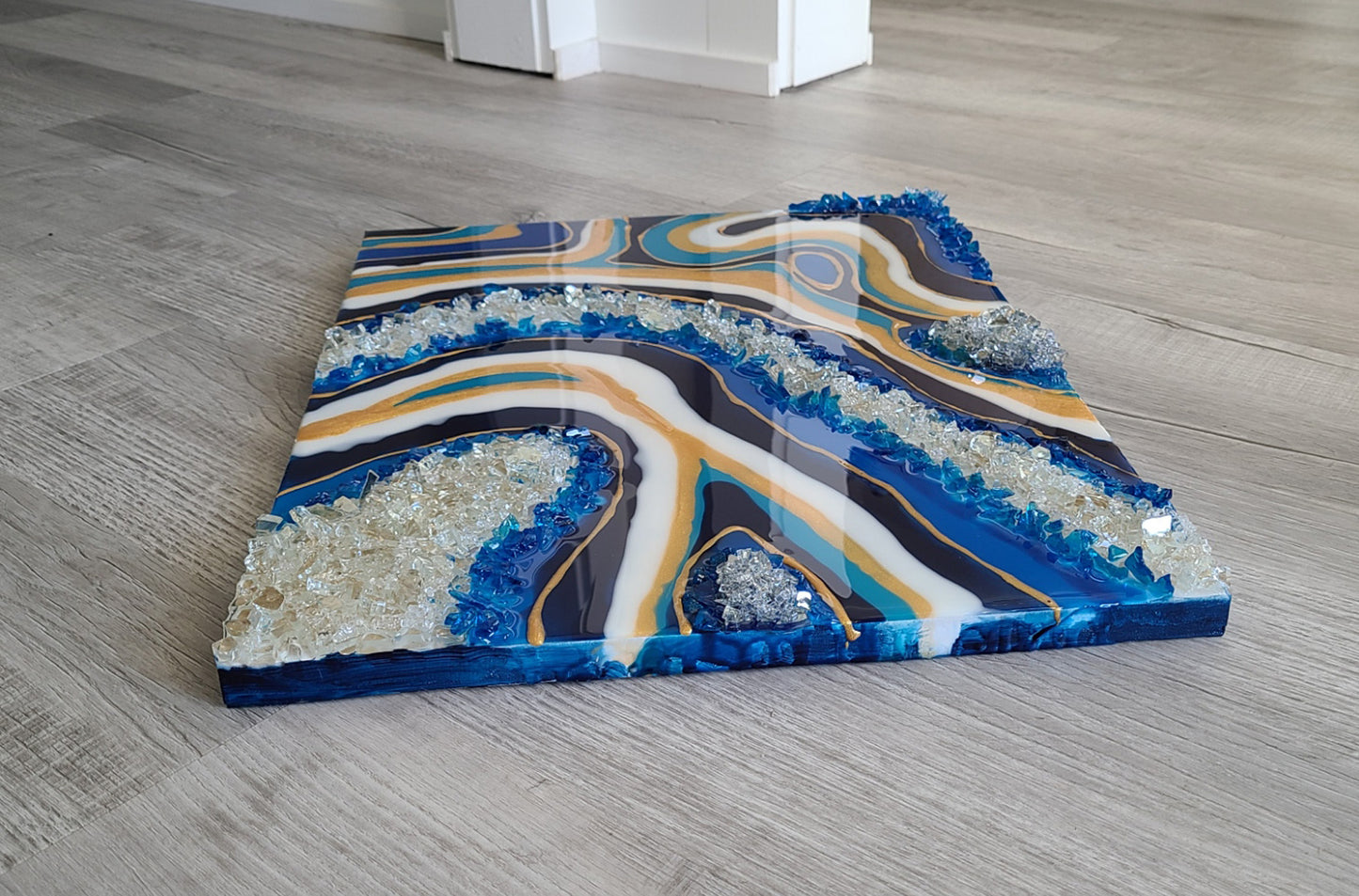 Blue and Gold Resin Geode Wall Art