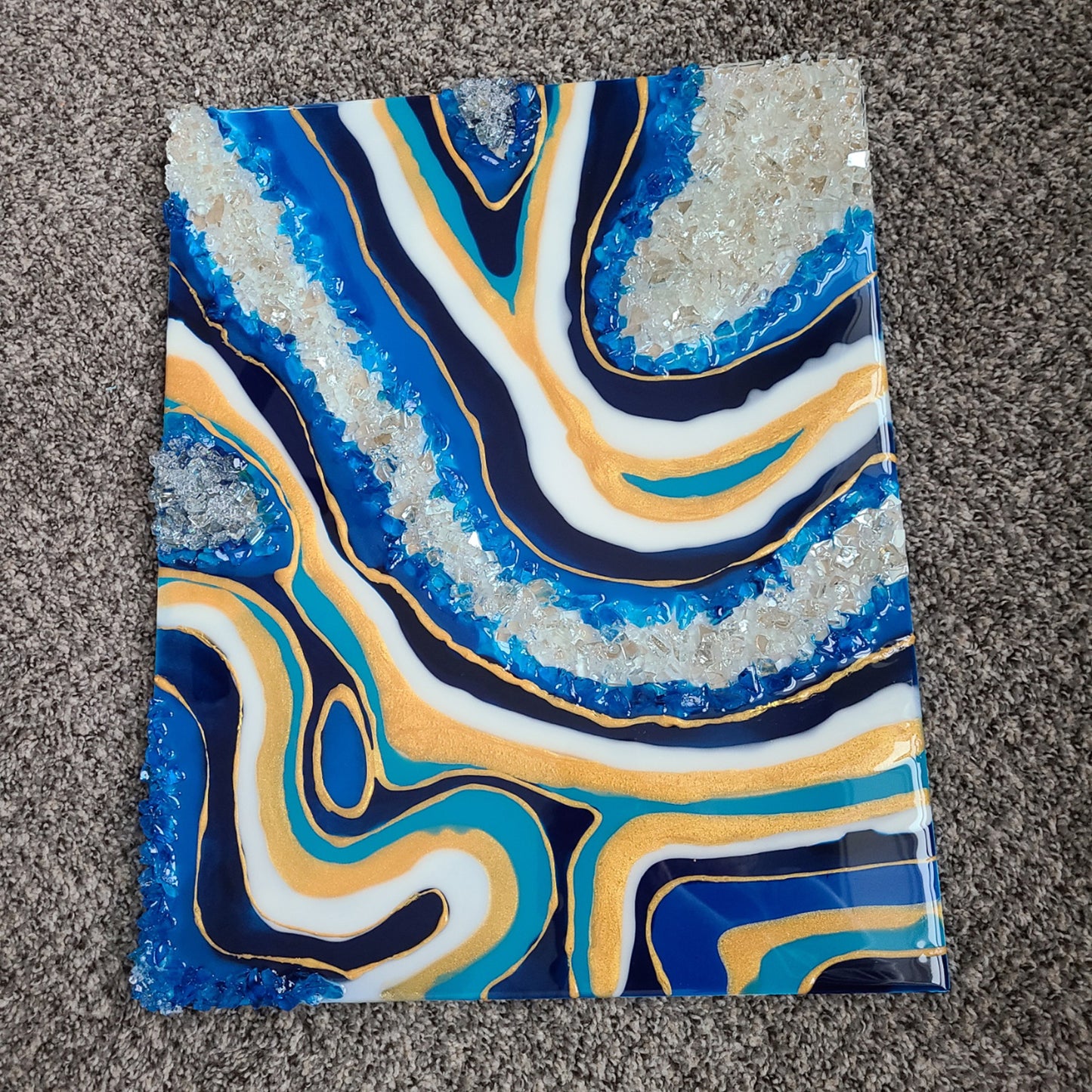 Blue and Gold Resin Geode Wall Art