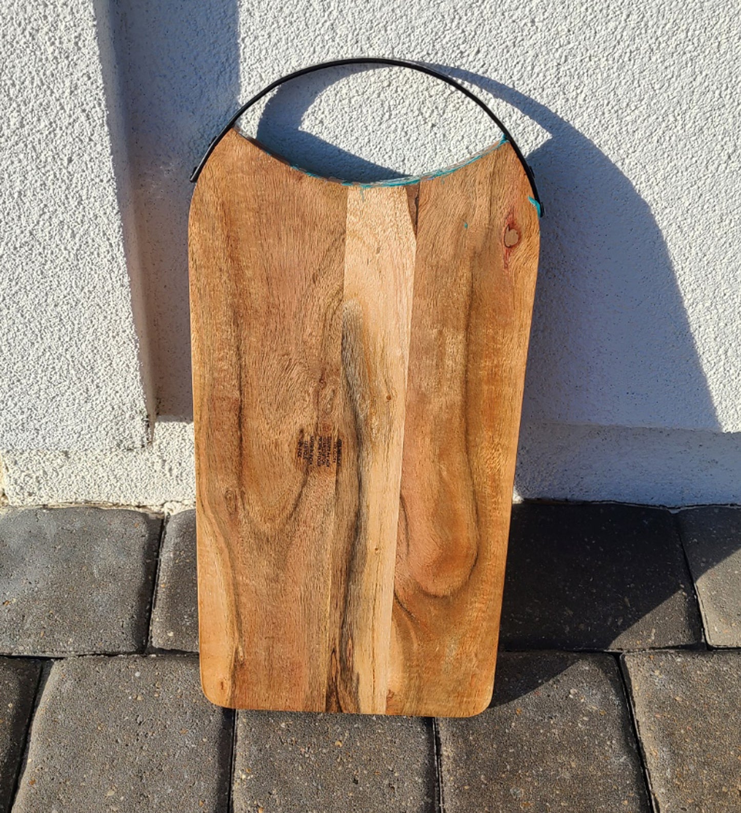 Teals, Green and Gold Swirl, Resin Accented Cutting Board, Metal Handle