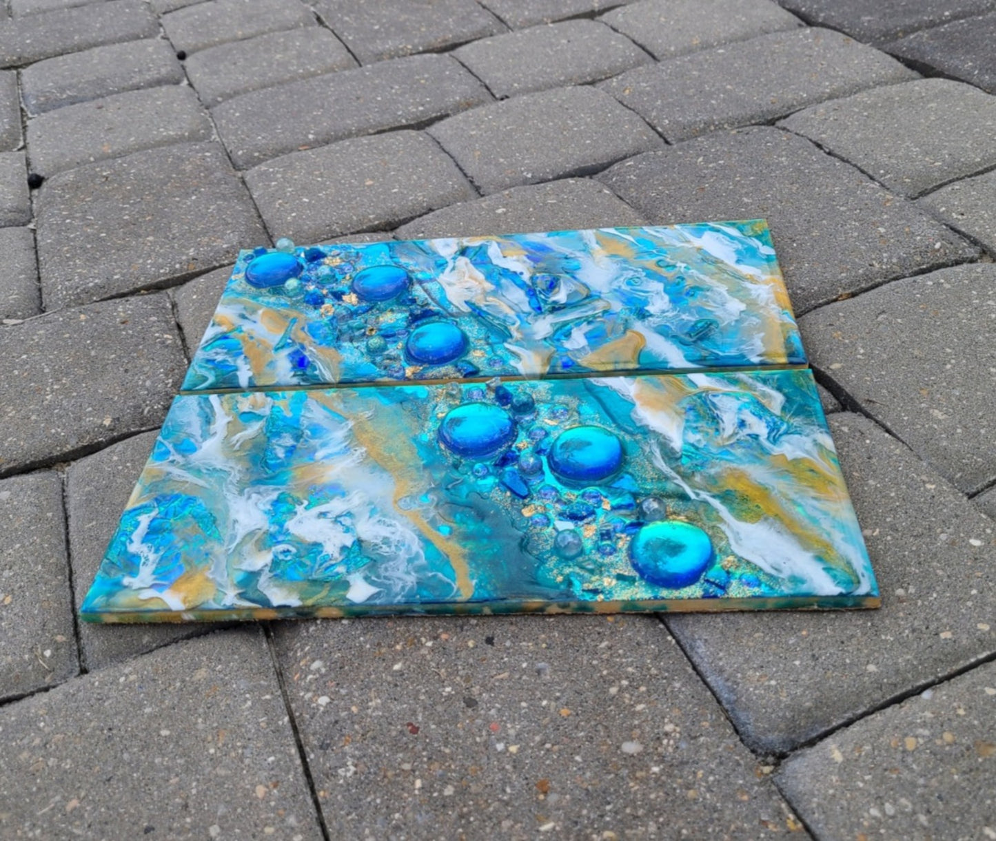 Bubble Glow Diptych, Mixed Media Artwork