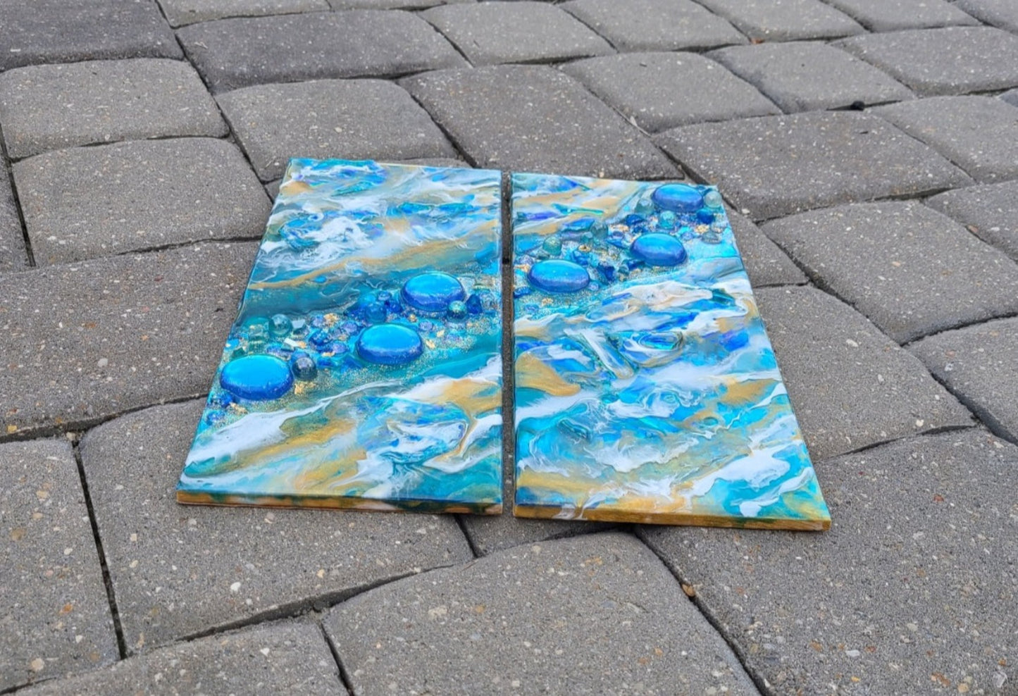 Bubble Glow Diptych, Mixed Media Artwork