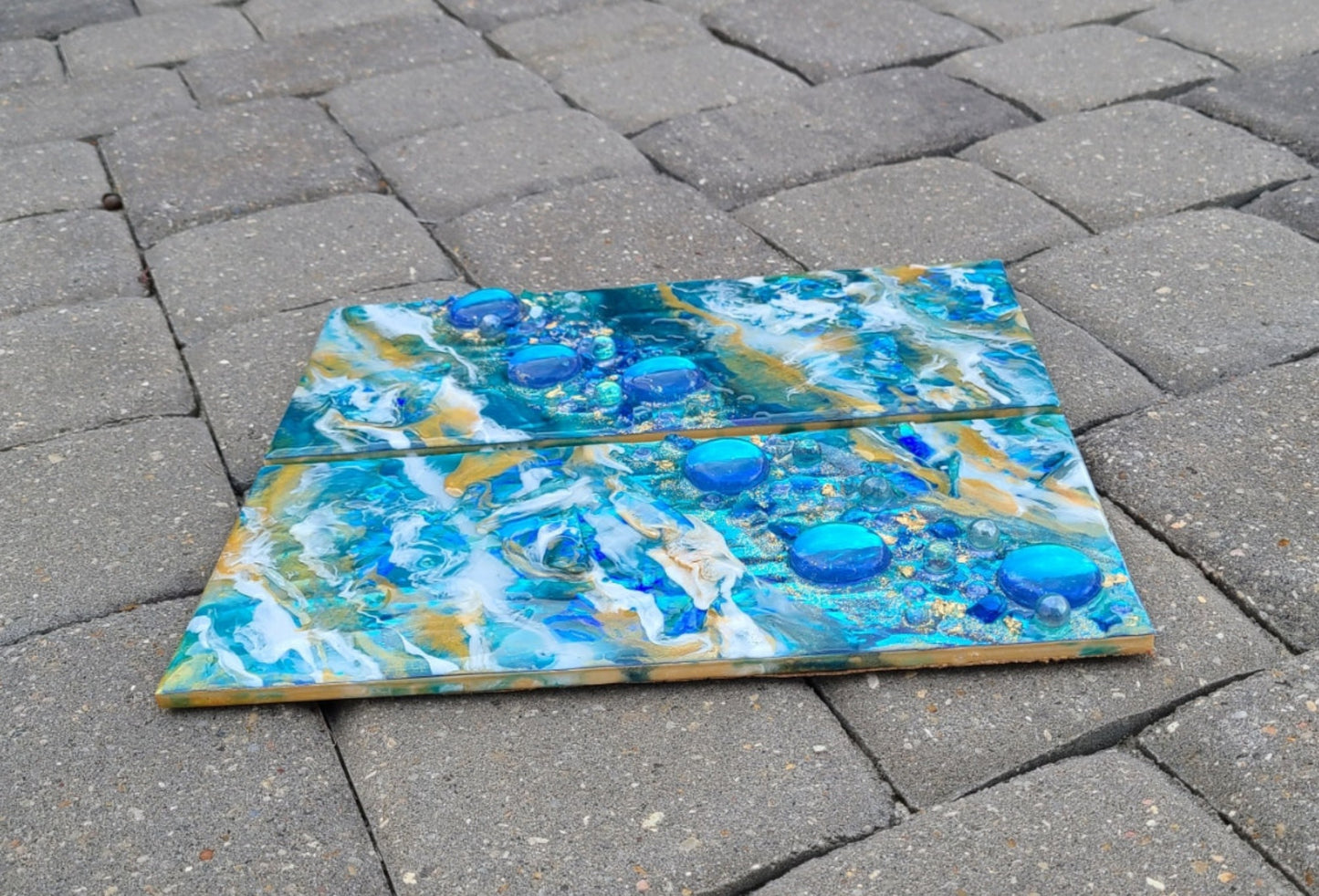 Bubble Glow Diptych, Mixed Media Artwork
