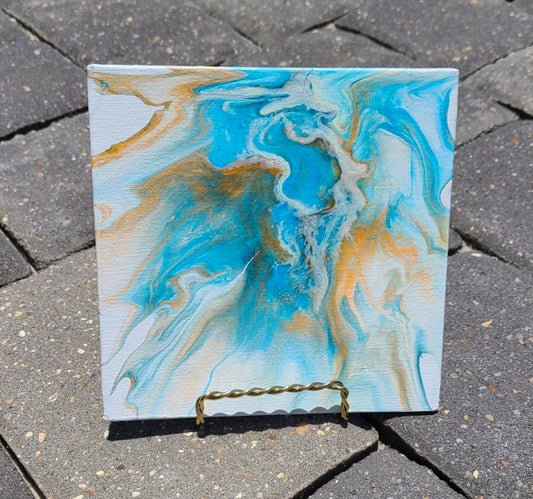 Waterfall Canyon, Acrylic Art, 6x6 Art Panel With Easel