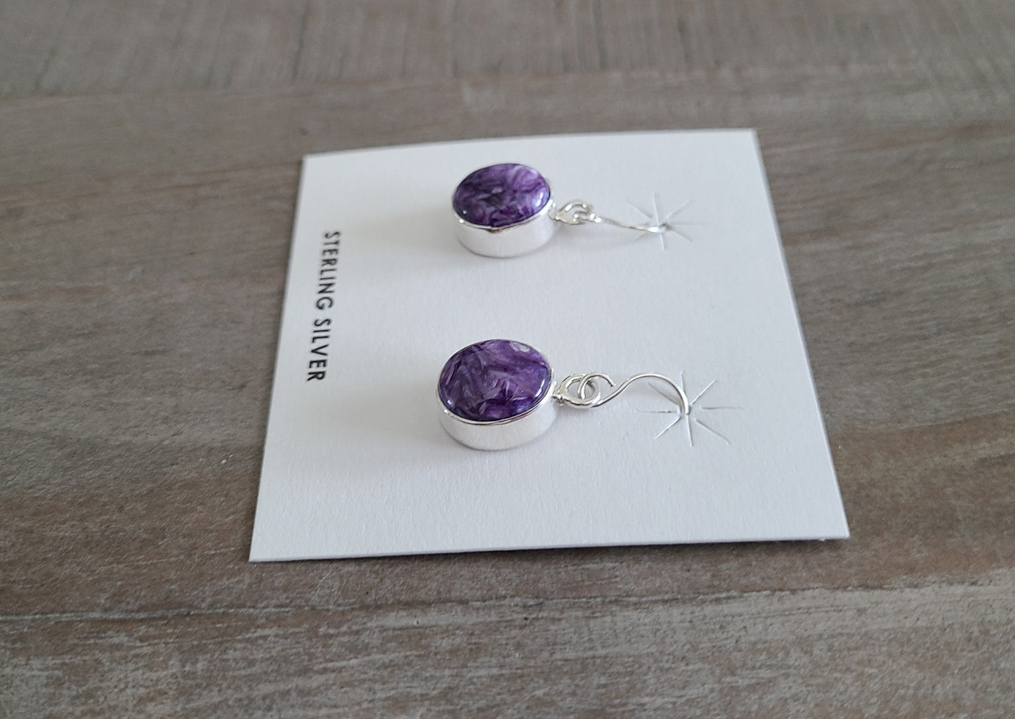 Charoite Earrings, Oval Stones, Lightweight