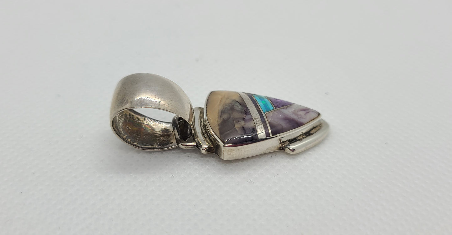 Charoite, Sugilite and Opal Pendant, Sterling Silver