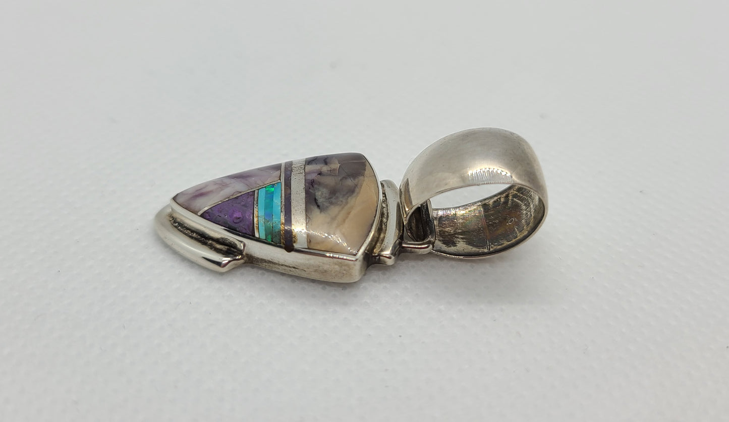 Charoite, Sugilite and Opal Pendant, Sterling Silver