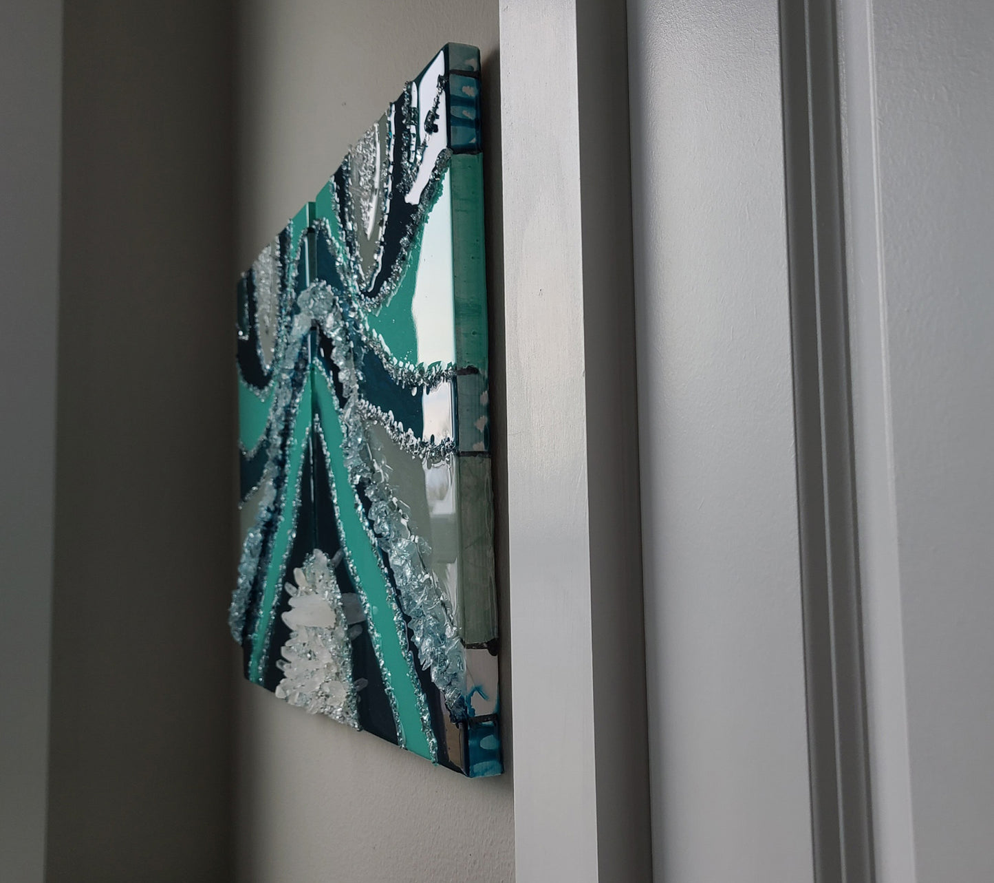 Double Geode Resin and Crystal Art, 2 Canvas Piece, Teals, Green, Turquoise