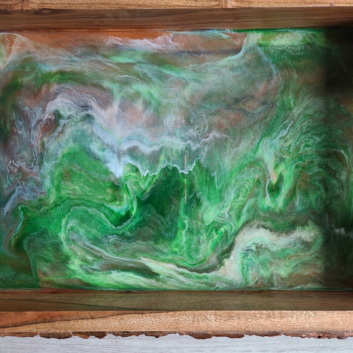 Emerald Waters Wood and Resin Tray, Natural Bark