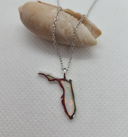 State of Florida Necklace, Sterling Silver and Opal, 16 inches