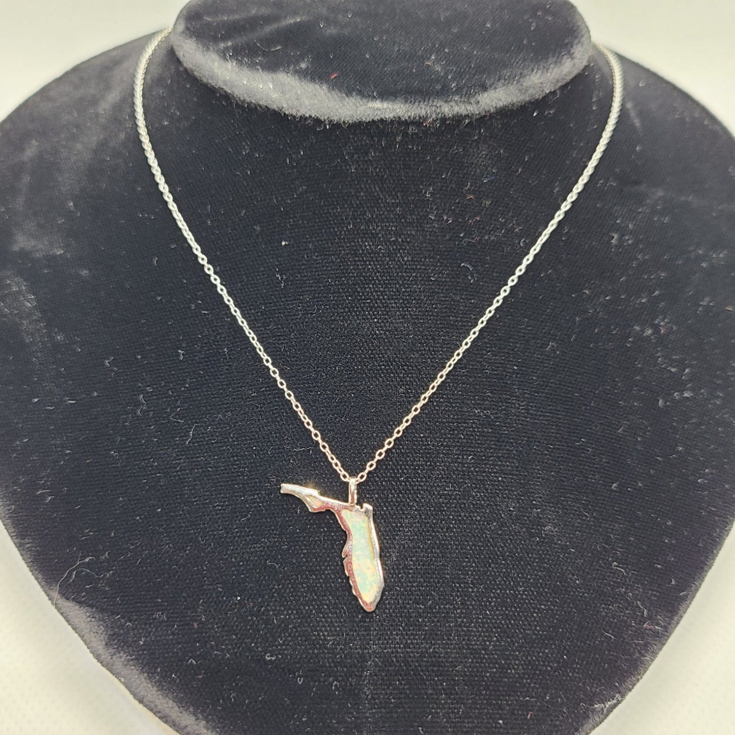 State of Florida Necklace, Sterling Silver and Opal, 16 inches