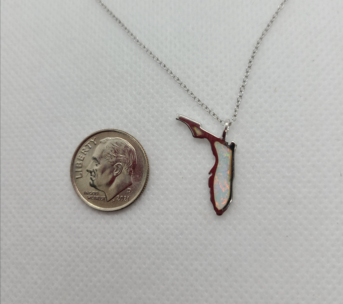 State of Florida Necklace, Sterling Silver and Opal, 16 inches